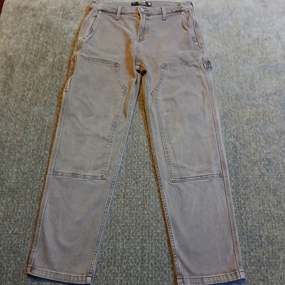 Hollister Double Knee Carpenter Jeans Mens 34x32 Gray Loose Workwear